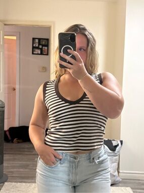 2/$18 Zara Black & White Striped V-Neck Tank
